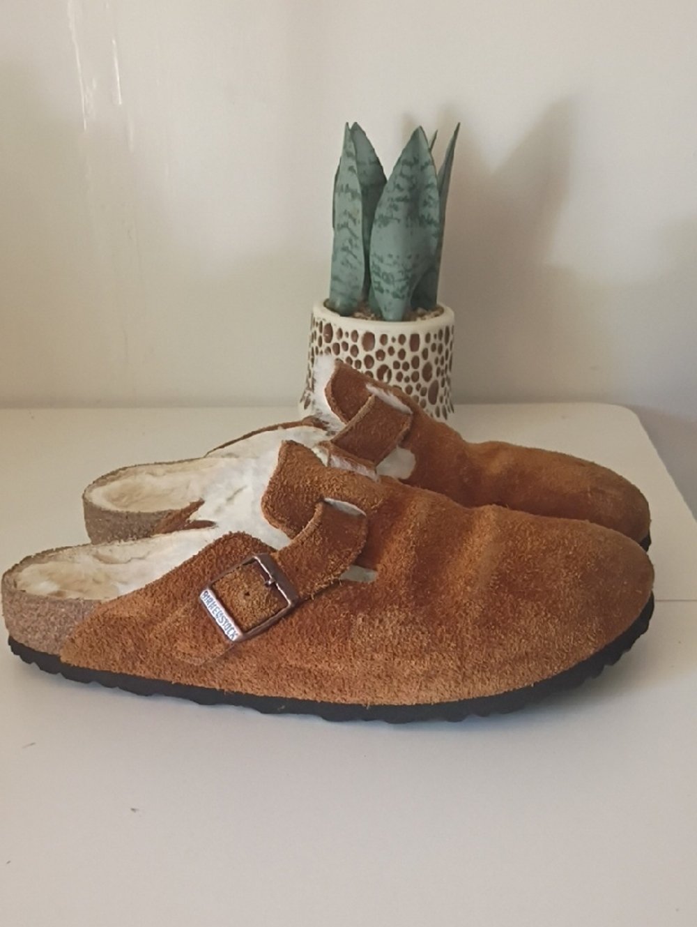 Birkenstock Boston Shirling lined Chestnut Suede Slip-On Clog Size 40 US Women's